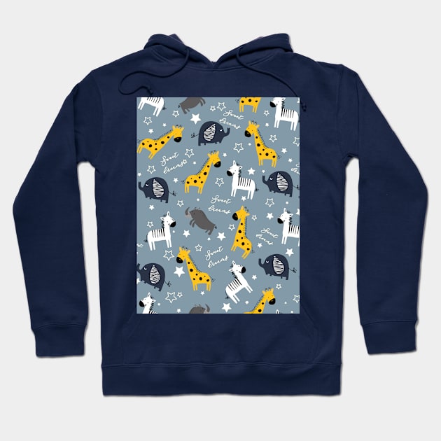 Sweet dreams little one zoo animals cute pattern blue Hoodie by Arch4Design